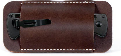 Leather Knife Sheath for Belt, Horizontal Carry Pocket Knife Holder, EDC Belt Pouch for Pocket Folding Knives, Darkbrown