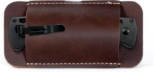Leather Knife Sheath for Belt, Horizontal Carry Pocket Knife Holder, EDC Belt Pouch for Pocket Folding Knives, Darkbrown