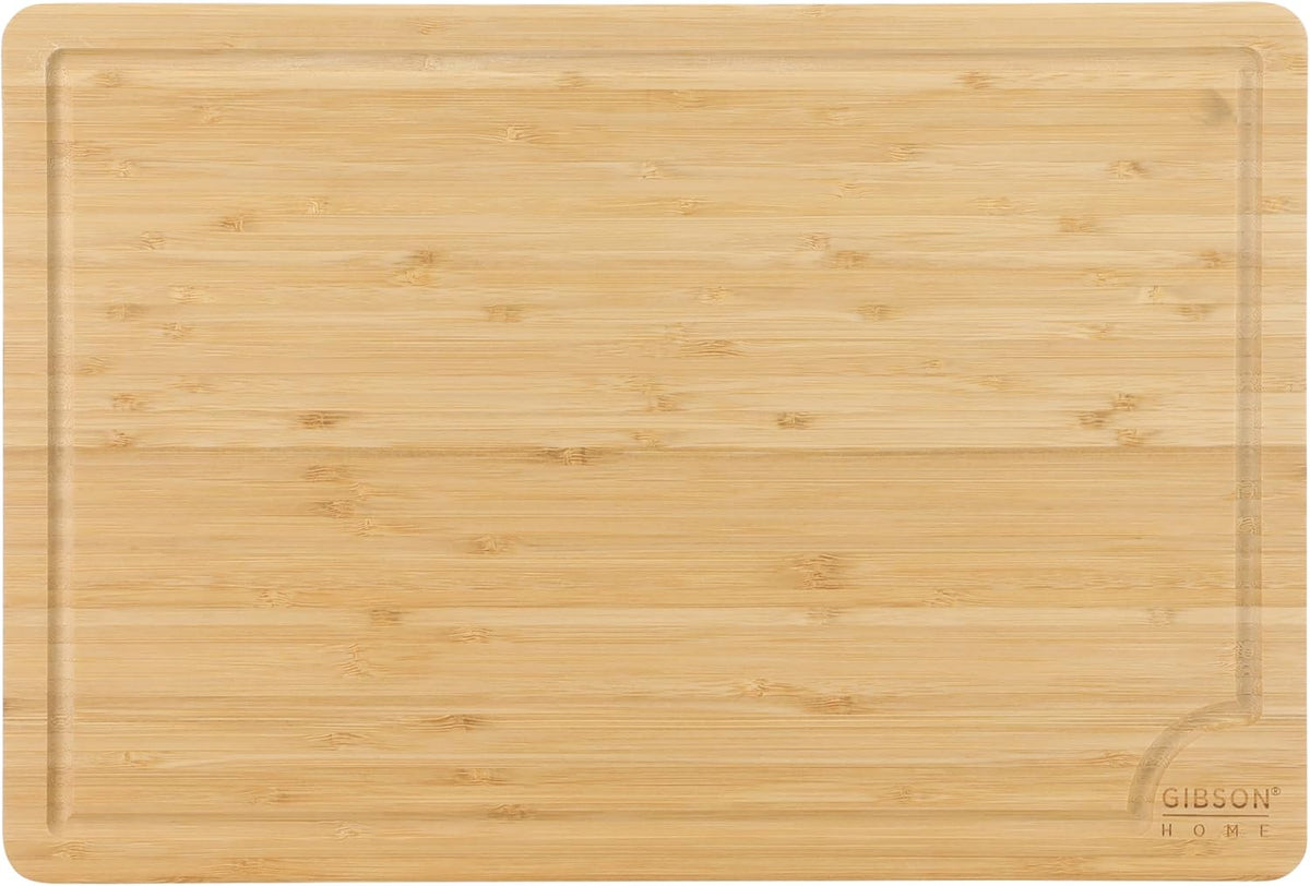 Gibson Home Forestview 18" x 12" Bamboo Cutting Board – Durable Large Kitchen Wooden Chopping Carving Board with Juice Groove, Oil Finished