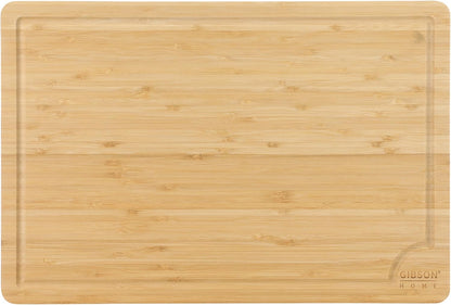 Gibson Home Forestview 18" x 12" Bamboo Cutting Board – Durable Large Kitchen Wooden Chopping Carving Board with Juice Groove, Oil Finished