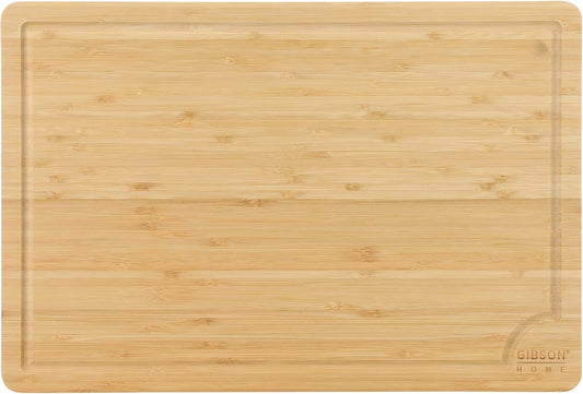 Gibson Home Forestview 18" x 12" Bamboo Cutting Board – Durable Large Kitchen Wooden Chopping Carving Board with Juice Groove, Oil Finished