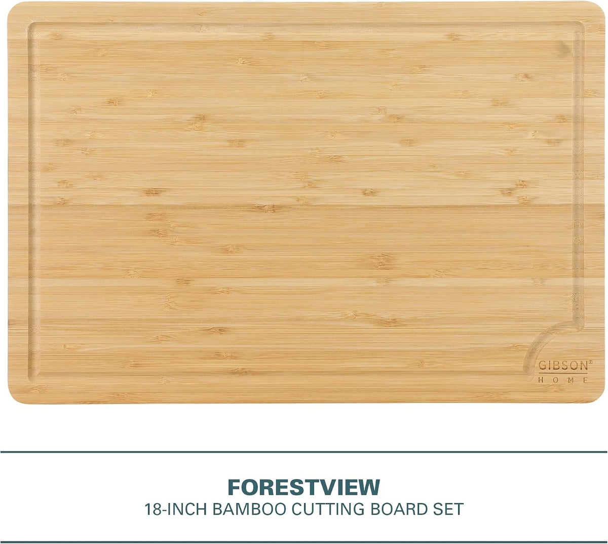 Gibson Home Forestview 18" x 12" Bamboo Cutting Board – Durable Large Kitchen Wooden Chopping Carving Board with Juice Groove, Oil Finished