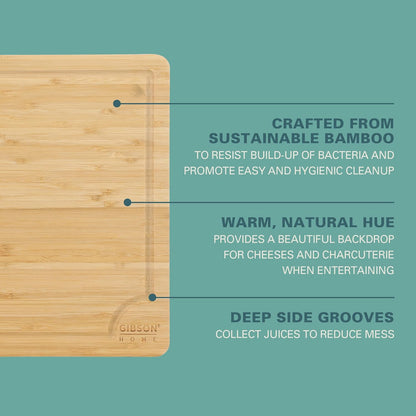 Gibson Home Forestview 18" x 12" Bamboo Cutting Board – Durable Large Kitchen Wooden Chopping Carving Board with Juice Groove, Oil Finished