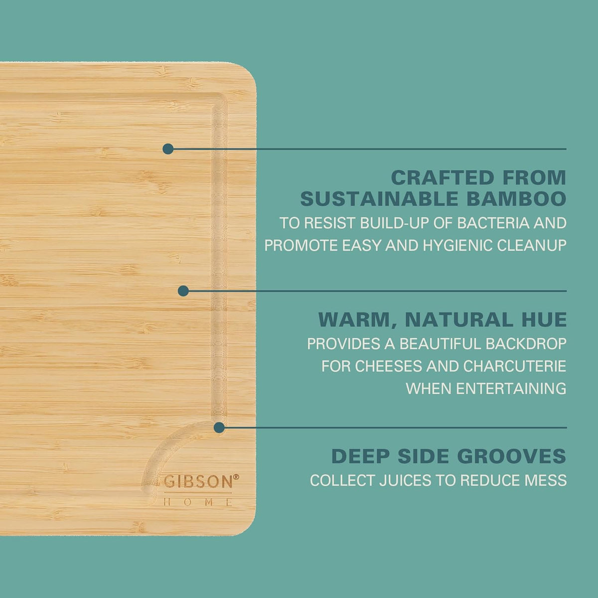 Gibson Home Forestview 18" x 12" Bamboo Cutting Board – Durable Large Kitchen Wooden Chopping Carving Board with Juice Groove, Oil Finished