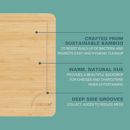 Gibson Home Forestview 18" x 12" Bamboo Cutting Board – Durable Large Kitchen Wooden Chopping Carving Board with Juice Groove, Oil Finished