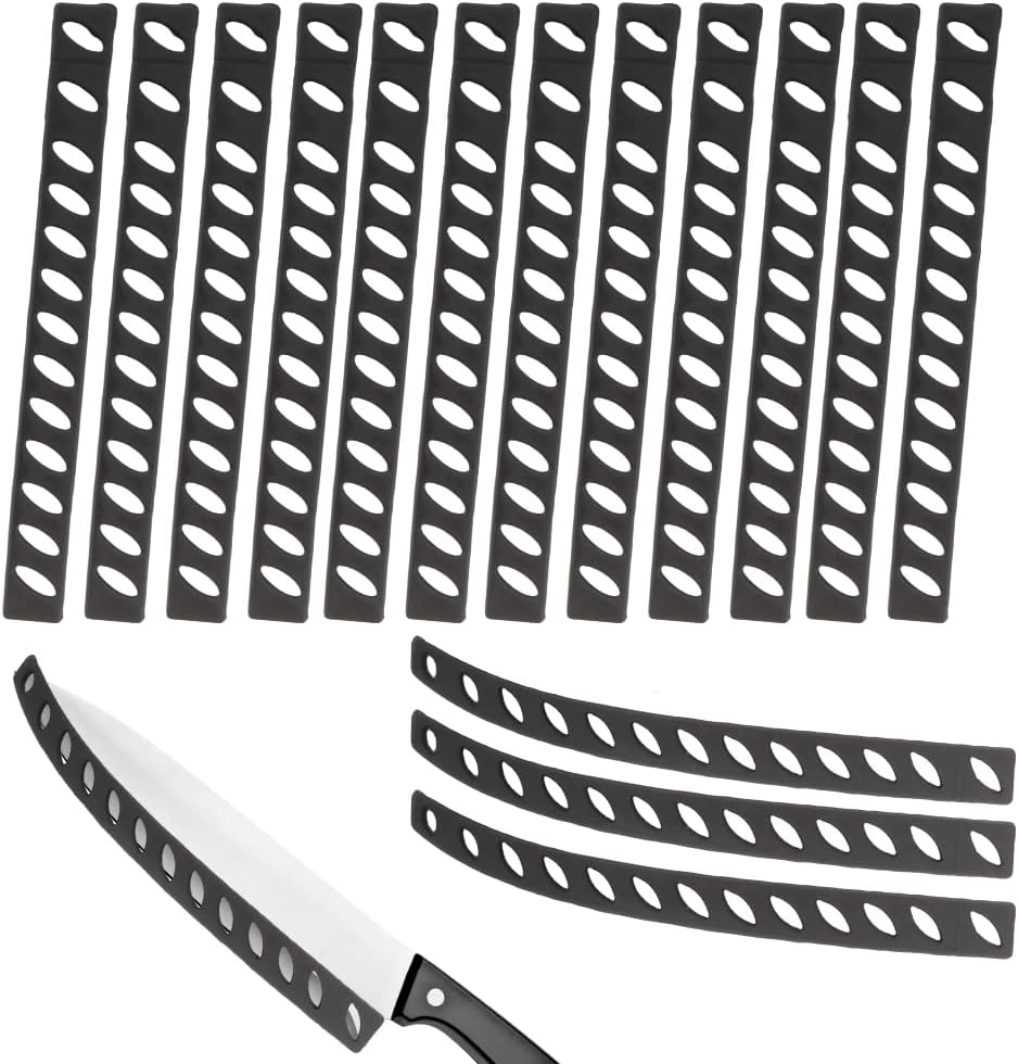 16 Pcs 8 Inch Knife Edge Guards Blade Protector Plastic Knife Edge Cover Sleeves Universal Blade Covers Knife Sheath for Home Chef Kitchen Supplies, Black(12 Straight Type, 4 Curved Type)