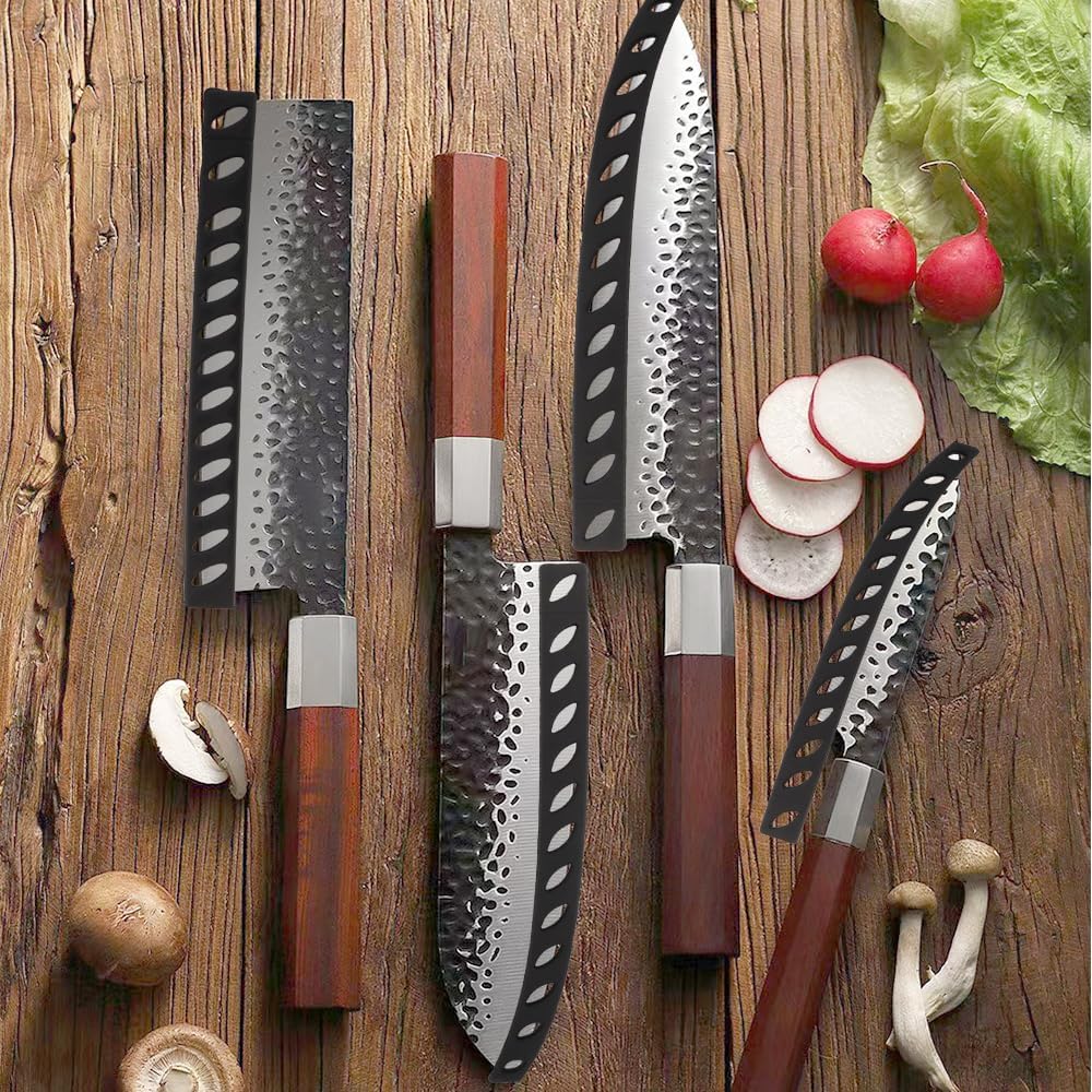 16 Pcs 8 Inch Knife Edge Guards Blade Protector Plastic Knife Edge Cover Sleeves Universal Blade Covers Knife Sheath for Home Chef Kitchen Supplies, Black(12 Straight Type, 4 Curved Type)