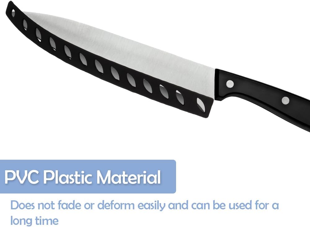 16 Pcs 8 Inch Knife Edge Guards Blade Protector Plastic Knife Edge Cover Sleeves Universal Blade Covers Knife Sheath for Home Chef Kitchen Supplies, Black(12 Straight Type, 4 Curved Type)
