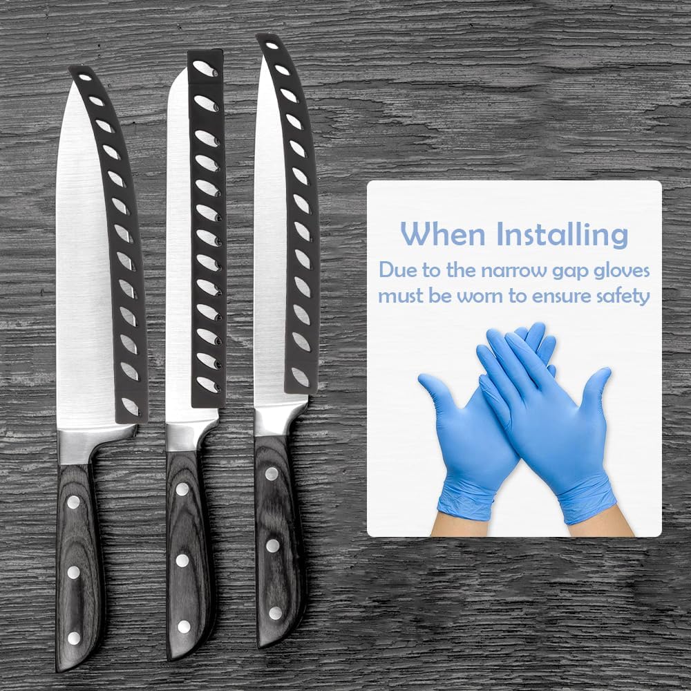 16 Pcs 8 Inch Knife Edge Guards Blade Protector Plastic Knife Edge Cover Sleeves Universal Blade Covers Knife Sheath for Home Chef Kitchen Supplies, Black(12 Straight Type, 4 Curved Type)