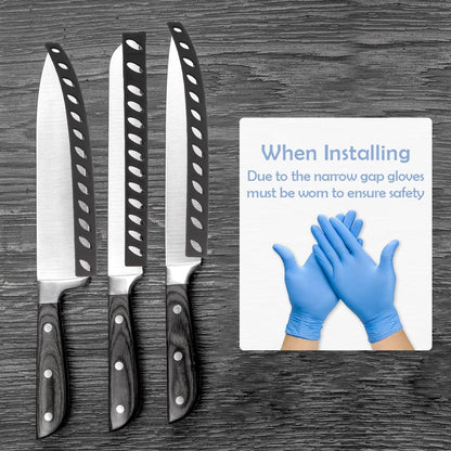 16 Pcs 8 Inch Knife Edge Guards Blade Protector Plastic Knife Edge Cover Sleeves Universal Blade Covers Knife Sheath for Home Chef Kitchen Supplies, Black(12 Straight Type, 4 Curved Type)