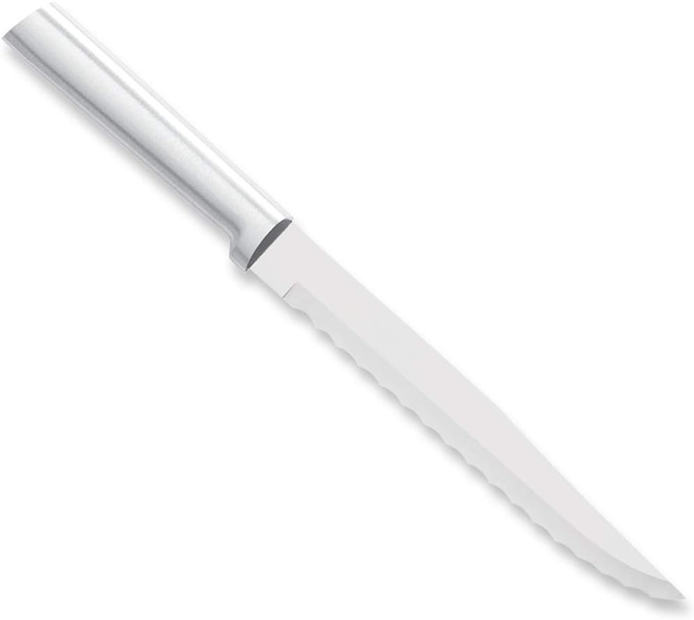 Serrated Slicer Knife (R138), Silver Handle, Pack of 2 | 7" Stainless Steel Serrated Blade, Silver Cast Aluminum Handle