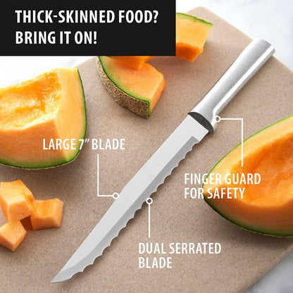 Serrated Slicer Knife (R138), Silver Handle, Pack of 2 | 7" Stainless Steel Serrated Blade, Silver Cast Aluminum Handle