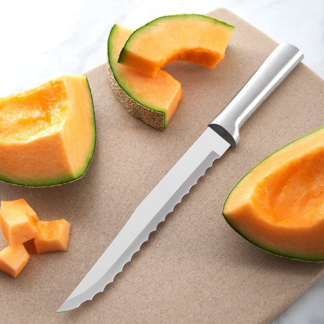 Serrated Slicer Knife (R138), Silver Handle, Pack of 2 | 7" Stainless Steel Serrated Blade, Silver Cast Aluminum Handle