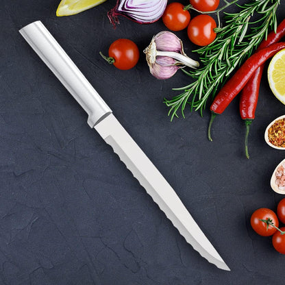 Serrated Slicer Knife (R138), Silver Handle, Pack of 2 | 7" Stainless Steel Serrated Blade, Silver Cast Aluminum Handle