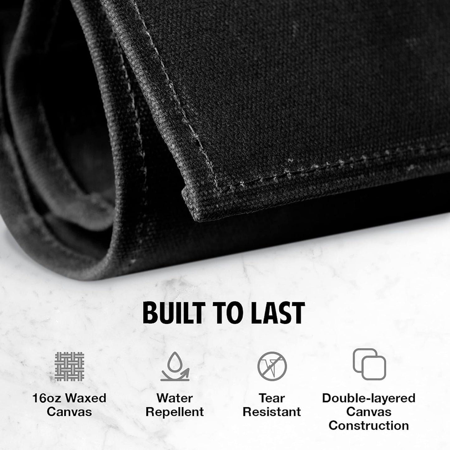 8-Pocket Knife Roll - 22" W x 17" H Waxed Canvas Storage Case for Culinary Blades & Tools - Heavy Duty, Portable Travel Bag - Charcoal