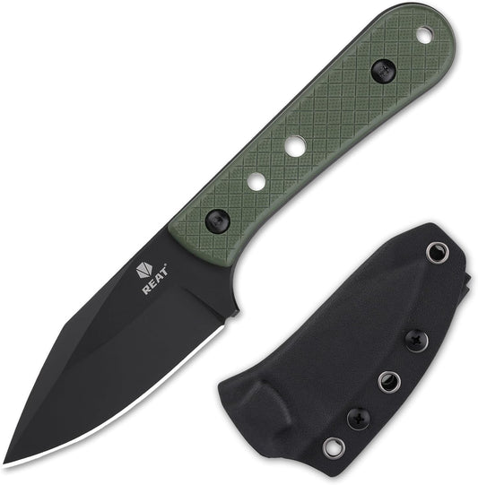 REAT Fixed Blade Knife with Kydex Sheath, 3.75" D2 Steel Blade,Ergonomic G10 Handle, Sharp EDC Knife, Small Tool for Camping Survival Tactical Hiking,Gifts for Men,Women