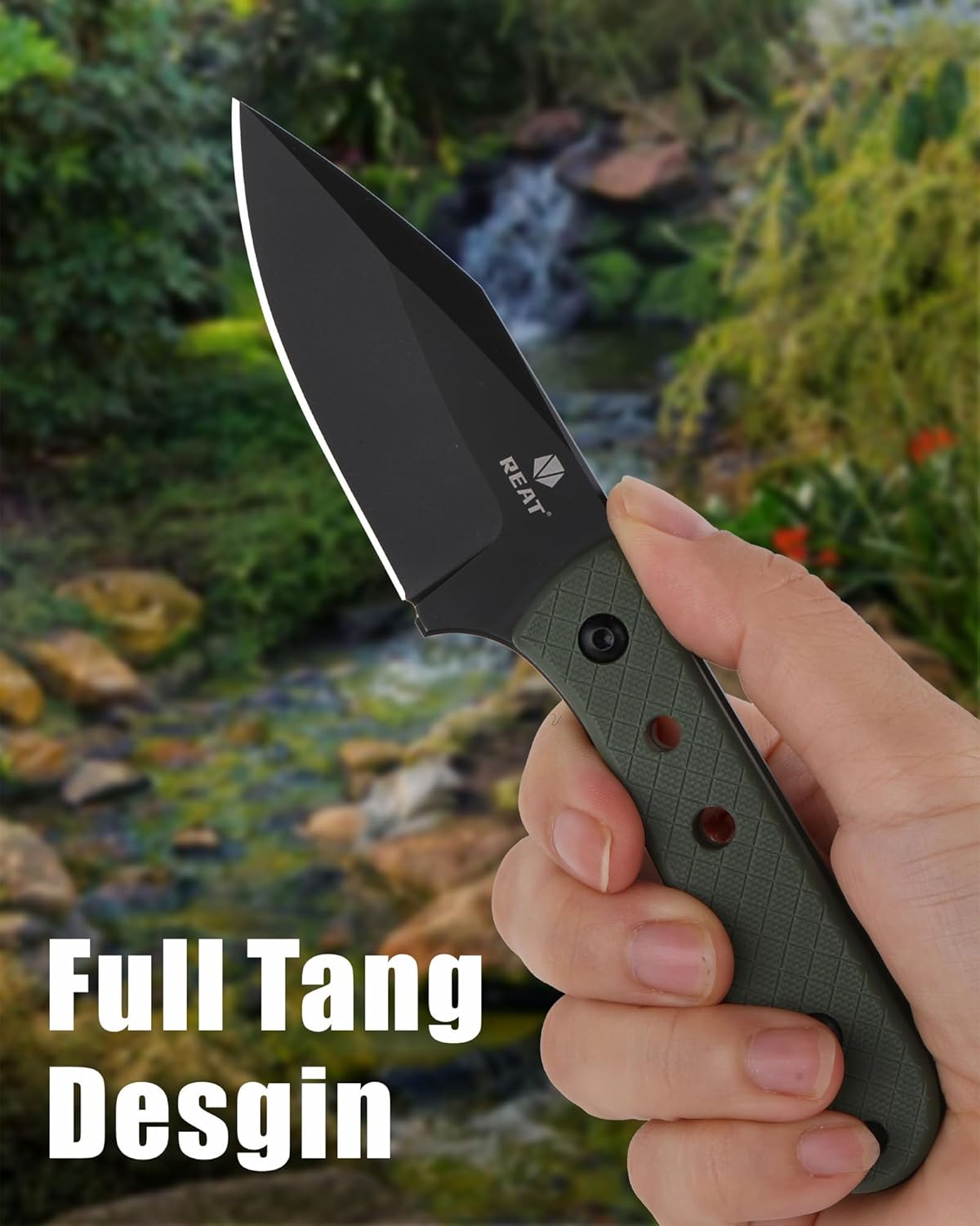 REAT Fixed Blade Knife with Kydex Sheath, 3.75" D2 Steel Blade,Ergonomic G10 Handle, Sharp EDC Knife, Small Tool for Camping Survival Tactical Hiking,Gifts for Men,Women