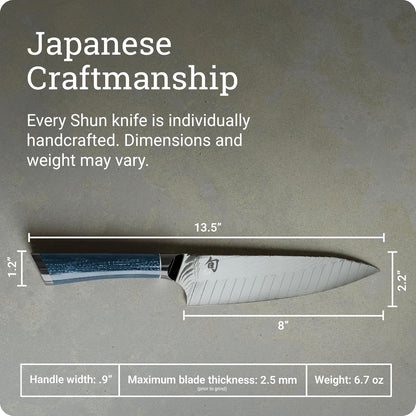 Shiranami 8" Chef's Knife | Handcrafted Japanese All Purpose Kitchen Knife, VG10 and VG2 Damascus Steel Blade, Jute Micarta Handle