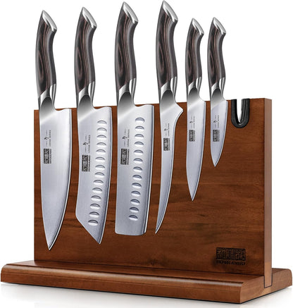 7PCS Kitchen Knife Set, Japanese Magnetic Knife Block Set