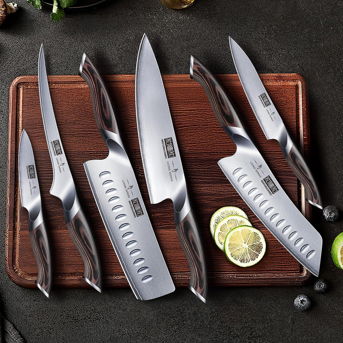 7PCS Kitchen Knife Set, Japanese Magnetic Knife Block Set