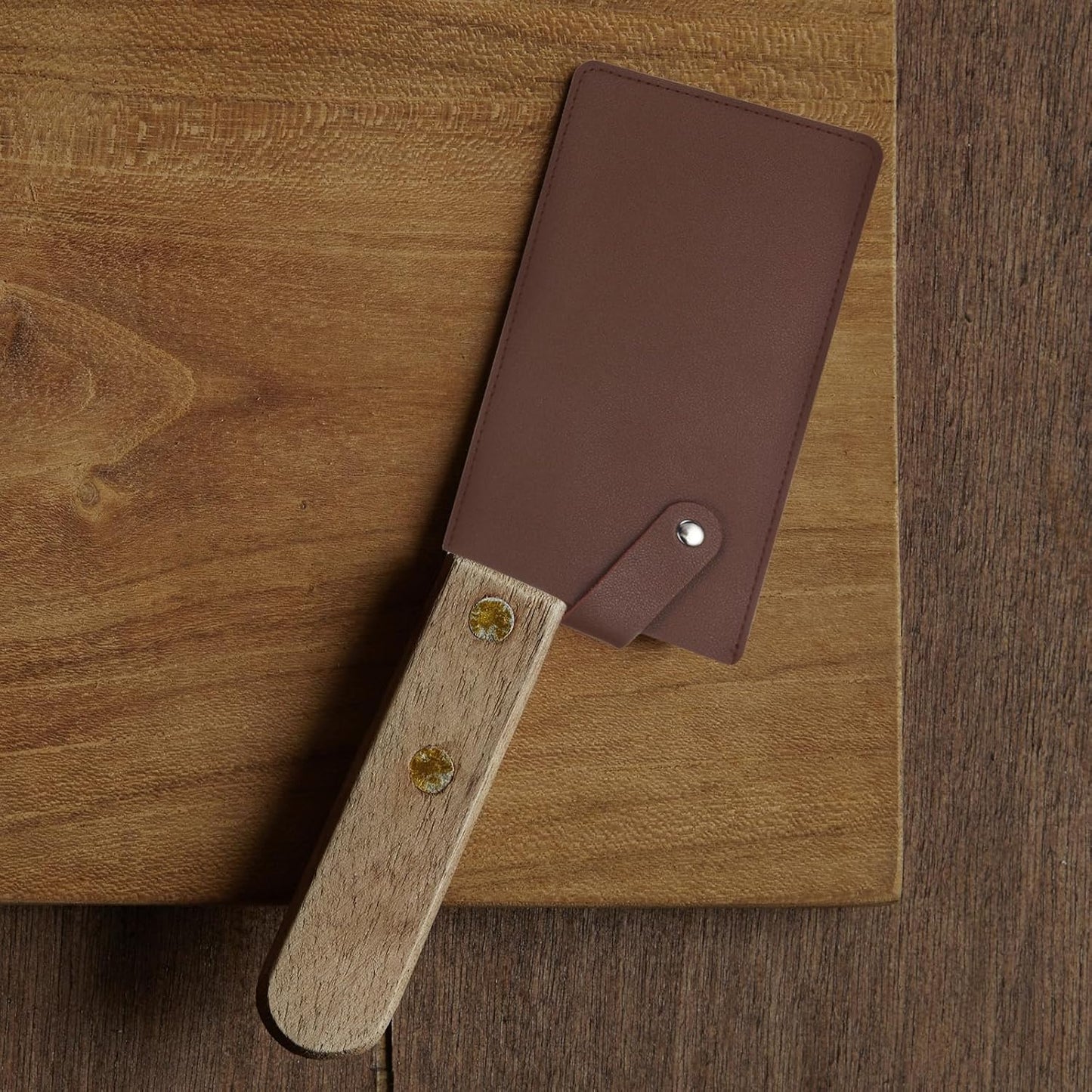 PU Leather Knife Meat Cleaver Sheath, Waterproof Chef Knife Guards Wide Knife Protector Cleaver Cover for Home Kitchen, Brown