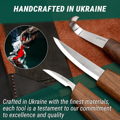 Spoon Wood Carving Kit - Spoon Carving Tools Set with Hook Knife, Sloyd, Chip, Small Detail Whittling Knives S13X - Deluxe Whittling Knife Set with & Leather Strop and Leather Case