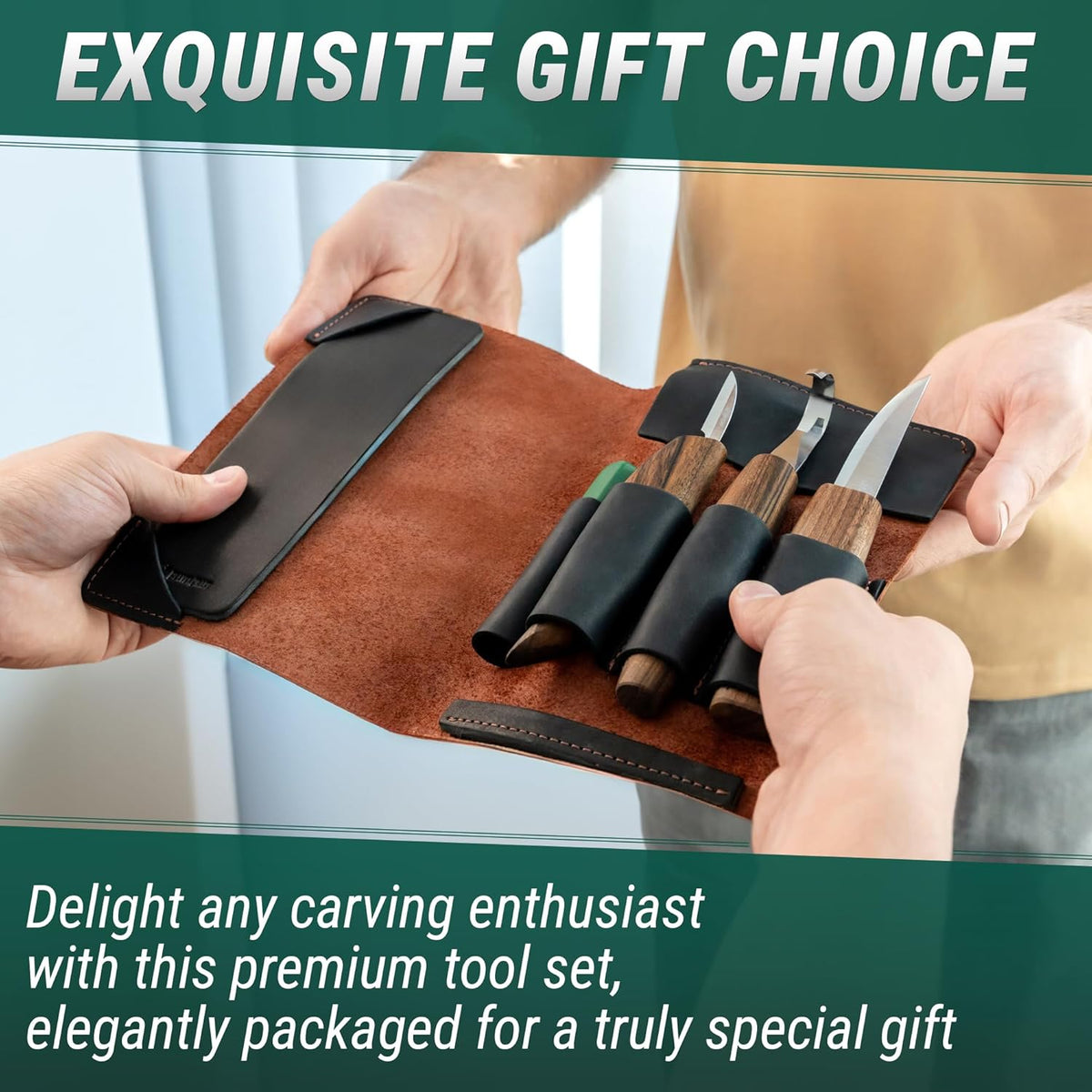 Spoon Wood Carving Kit - Spoon Carving Tools Set with Hook Knife, Sloyd, Chip, Small Detail Whittling Knives S13X - Deluxe Whittling Knife Set with & Leather Strop and Leather Case