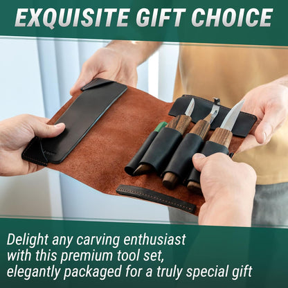 Spoon Wood Carving Kit - Spoon Carving Tools Set with Hook Knife, Sloyd, Chip, Small Detail Whittling Knives S13X - Deluxe Whittling Knife Set with & Leather Strop and Leather Case