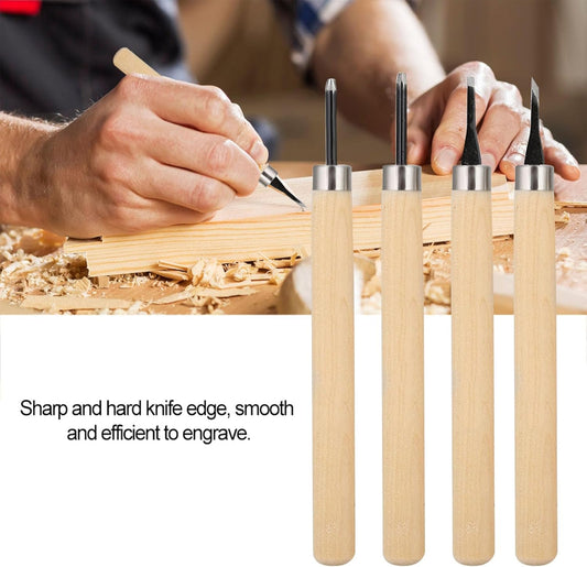 Wood Carving Tool 4 Pc Set,Small Wood Paddle, Sharpener Rubber Stamp Knives Micro Carving Tool Carving Tools Set (#1) 4pcs Wood Knife Manual (Number one)
