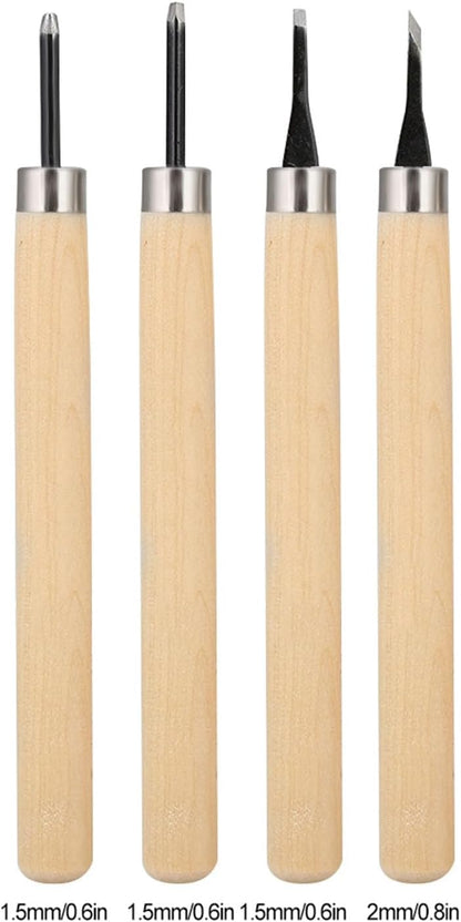 Wood Carving Tool 4 Pc Set,Small Wood Paddle, Sharpener Rubber Stamp Knives Micro Carving Tool Carving Tools Set (#1) 4pcs Wood Knife Manual (Number one)