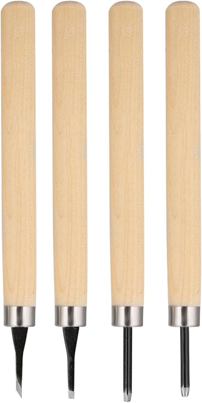 Wood Carving Tool 4 Pc Set,Small Wood Paddle, Sharpener Rubber Stamp Knives Micro Carving Tool Carving Tools Set (#1) 4pcs Wood Knife Manual (Number one)