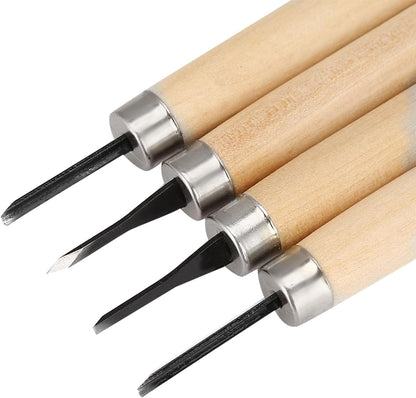 Wood Carving Tool 4 Pc Set,Small Wood Paddle, Sharpener Rubber Stamp Knives Micro Carving Tool Carving Tools Set (#1) 4pcs Wood Knife Manual (Number one)