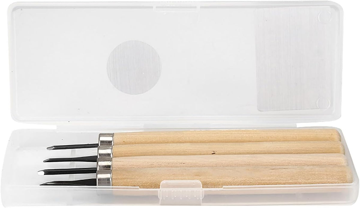 Wood Carving Tool 4 Pc Set,Small Wood Paddle, Sharpener Rubber Stamp Knives Micro Carving Tool Carving Tools Set (#1) 4pcs Wood Knife Manual (Number one)