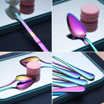 Rainbow Grapefruit Spoons 3 Pieces Set, 2 Stainless Steel Grapefruit Spoon And 1 Grapefruit knife With Titanium Plating, Grapefruit Utensil Set, Serrated Edges Spoon pack of 3 (Rainbow)