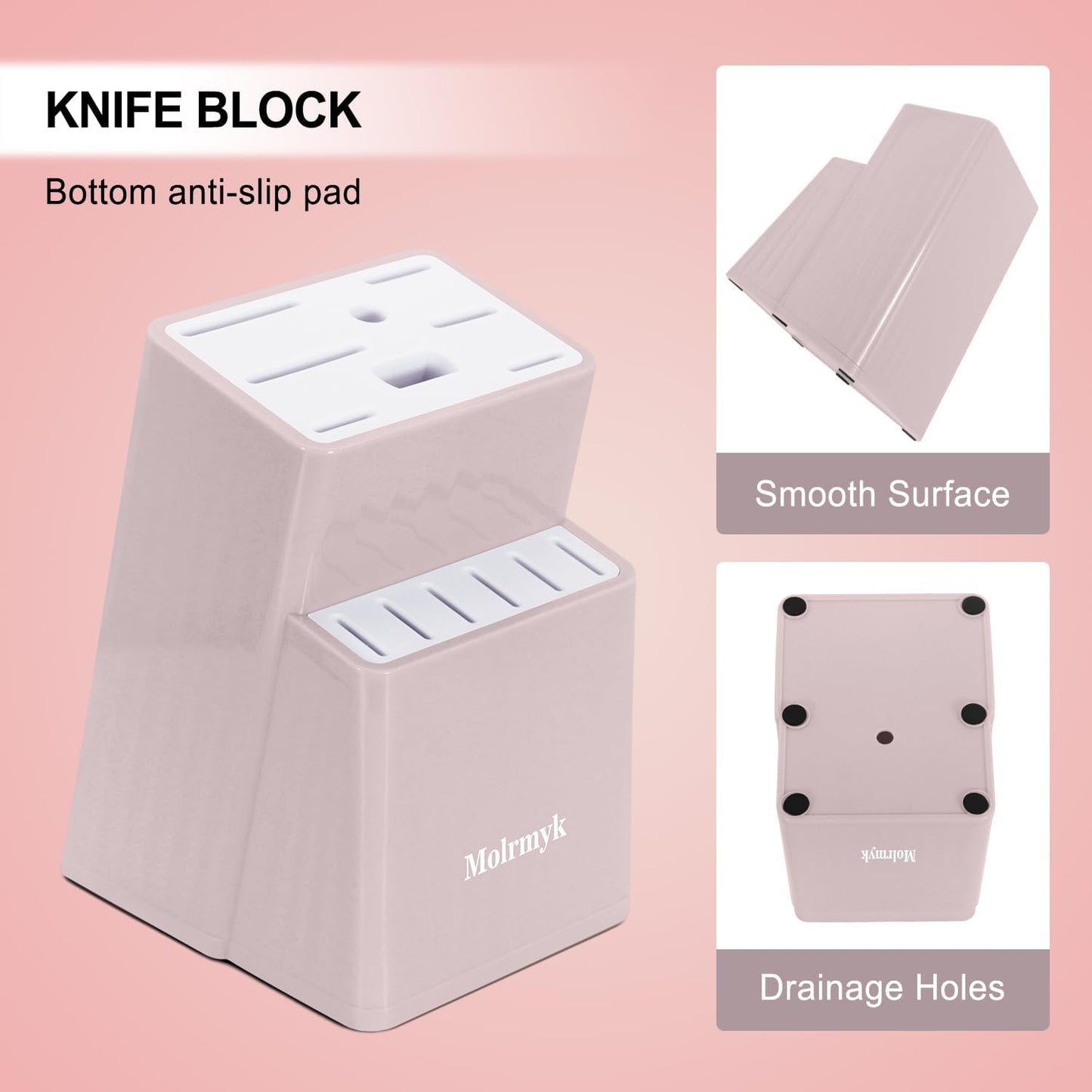 Knife Set, 15 Pcs Khaki Kitchen Knife Set for Home, Granite Nonstick Ceramic Coating, Stainless Steel Sharp Chef Knife Sets with Block, Wood Grain Handle, Ergonomic Non-slip Handle Knife Block Set