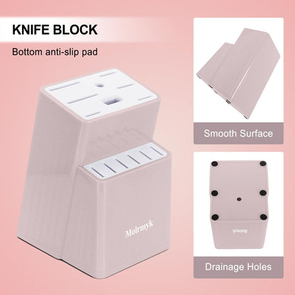 Knife Set, 15 Pcs Khaki Kitchen Knife Set for Home, Granite Nonstick Ceramic Coating, Stainless Steel Sharp Chef Knife Sets with Block, Wood Grain Handle, Ergonomic Non-slip Handle Knife Block Set