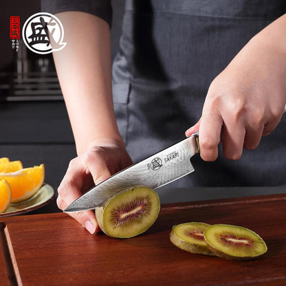 5.6-Inch Japanese Paring Knife, 67-Layer VG-Pro Damascus | Fruit Peeling and Trimming, Petty Knife Control, Deep-Cryo Treatment, G10 Handle, Sandalwood Box