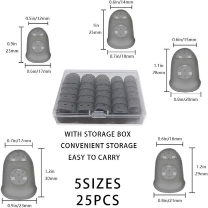 5 Sizes Guitar Fingertip Protector With Compact Box, Premium Silicone Guitar Finger Guards, Non-Slip Breathable Fingertip Protection Covers Caps for Sewing, String Instruments (Grey)