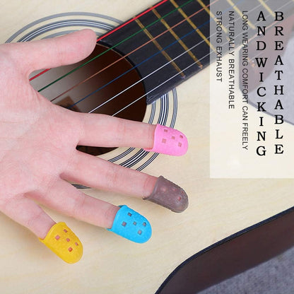 5 Sizes Guitar Fingertip Protector With Compact Box, Premium Silicone Guitar Finger Guards, Non-Slip Breathable Fingertip Protection Covers Caps for Sewing, String Instruments (Grey)
