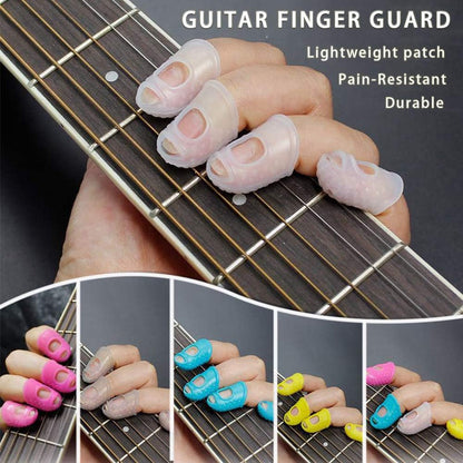 5 Sizes Guitar Fingertip Protector With Compact Box, Premium Silicone Guitar Finger Guards, Non-Slip Breathable Fingertip Protection Covers Caps for Sewing, String Instruments (Grey)