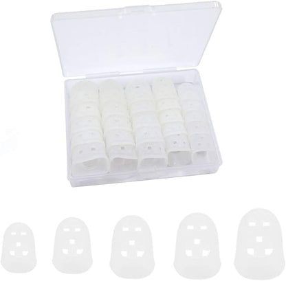 5 Sizes Guitar Fingertip Protector With Compact Box, Premium Silicone Guitar Finger Guards, Non-Slip Breathable Fingertip Protection Covers Caps for Sewing, String Instruments (Grey)