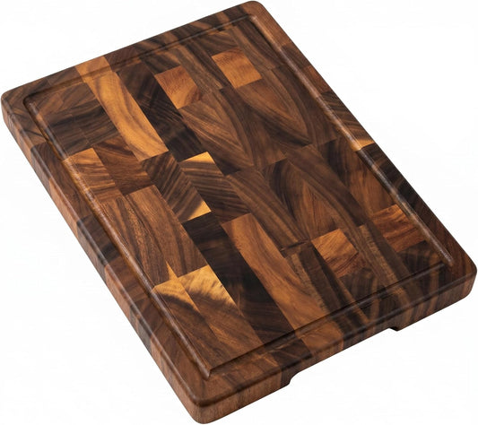 Walnut Cutting Board for Kitchen, 14x10x1" End Grain Cutting Board with Juice Groove, Reversible Solid Wood Butcher Block Cutting Board, Charcuterie Board, Tablas Para Picar Cocina