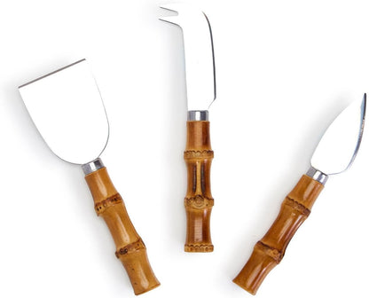 Set of 3 Natural Bamboo Handle Cheese Knives in Gift Box