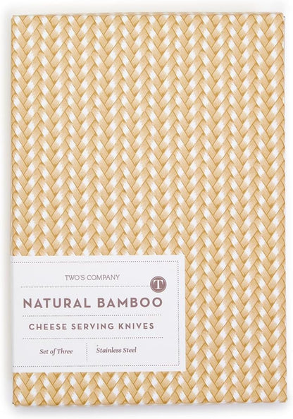 Set of 3 Natural Bamboo Handle Cheese Knives in Gift Box
