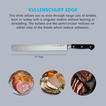 Meridian Elite 10” Round-Tip Kullenschliff Slicer Knife - Fine German Steel Alloy Blade - Rust Resistant & Easy to Maintain