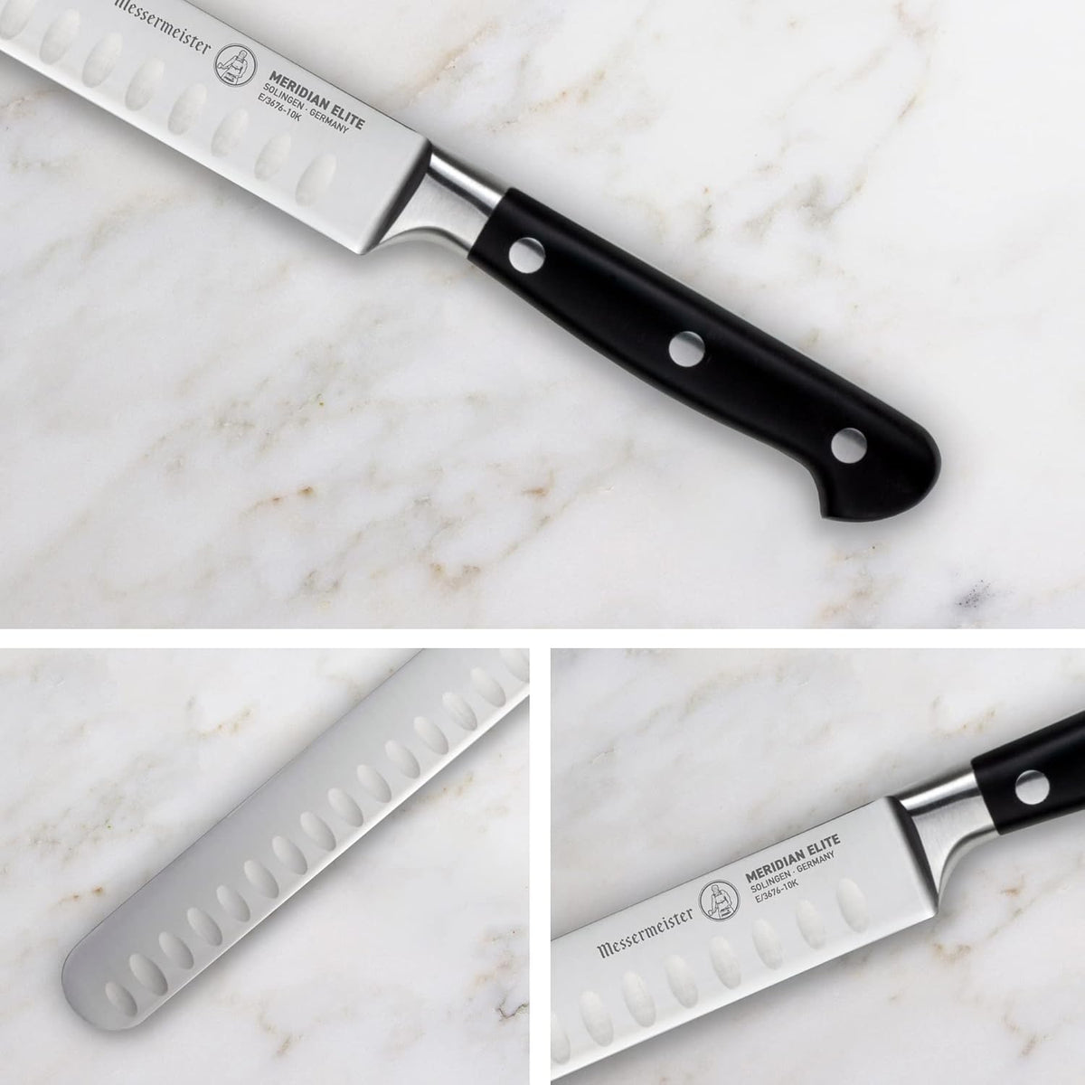 Meridian Elite 10” Round-Tip Kullenschliff Slicer Knife - Fine German Steel Alloy Blade - Rust Resistant & Easy to Maintain