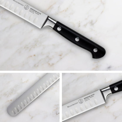 Meridian Elite 10” Round-Tip Kullenschliff Slicer Knife - Fine German Steel Alloy Blade - Rust Resistant & Easy to Maintain