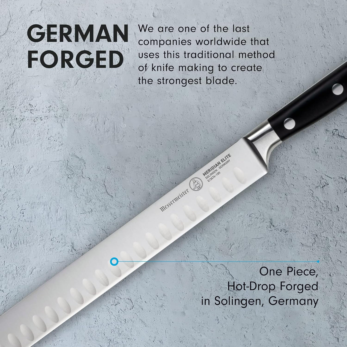 Meridian Elite 10” Round-Tip Kullenschliff Slicer Knife - Fine German Steel Alloy Blade - Rust Resistant & Easy to Maintain
