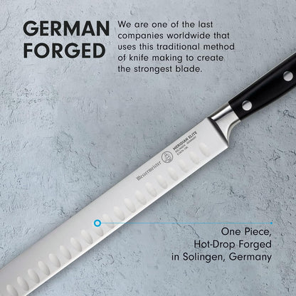 Meridian Elite 10” Round-Tip Kullenschliff Slicer Knife - Fine German Steel Alloy Blade - Rust Resistant & Easy to Maintain
