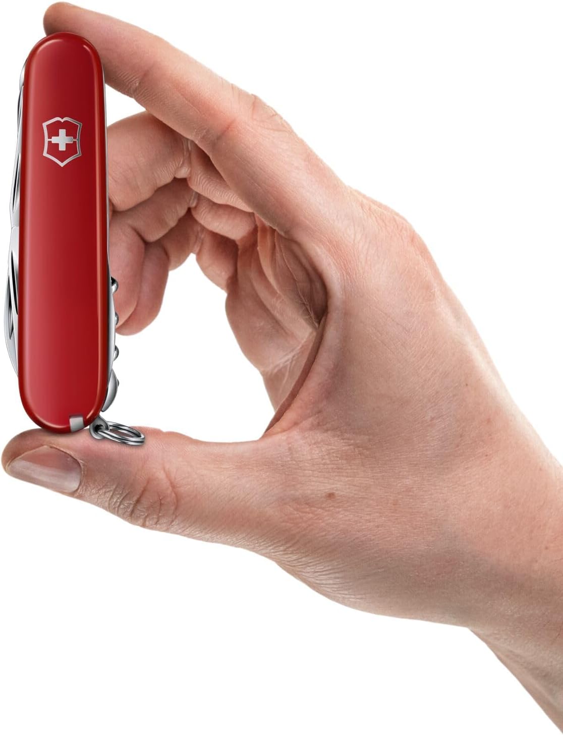 Huntsman Swiss Army Knife, 15 Functions, Swiss Made Pocket Knife with Large Blade, Screwdriver, Scissors and Wood Saw - Red